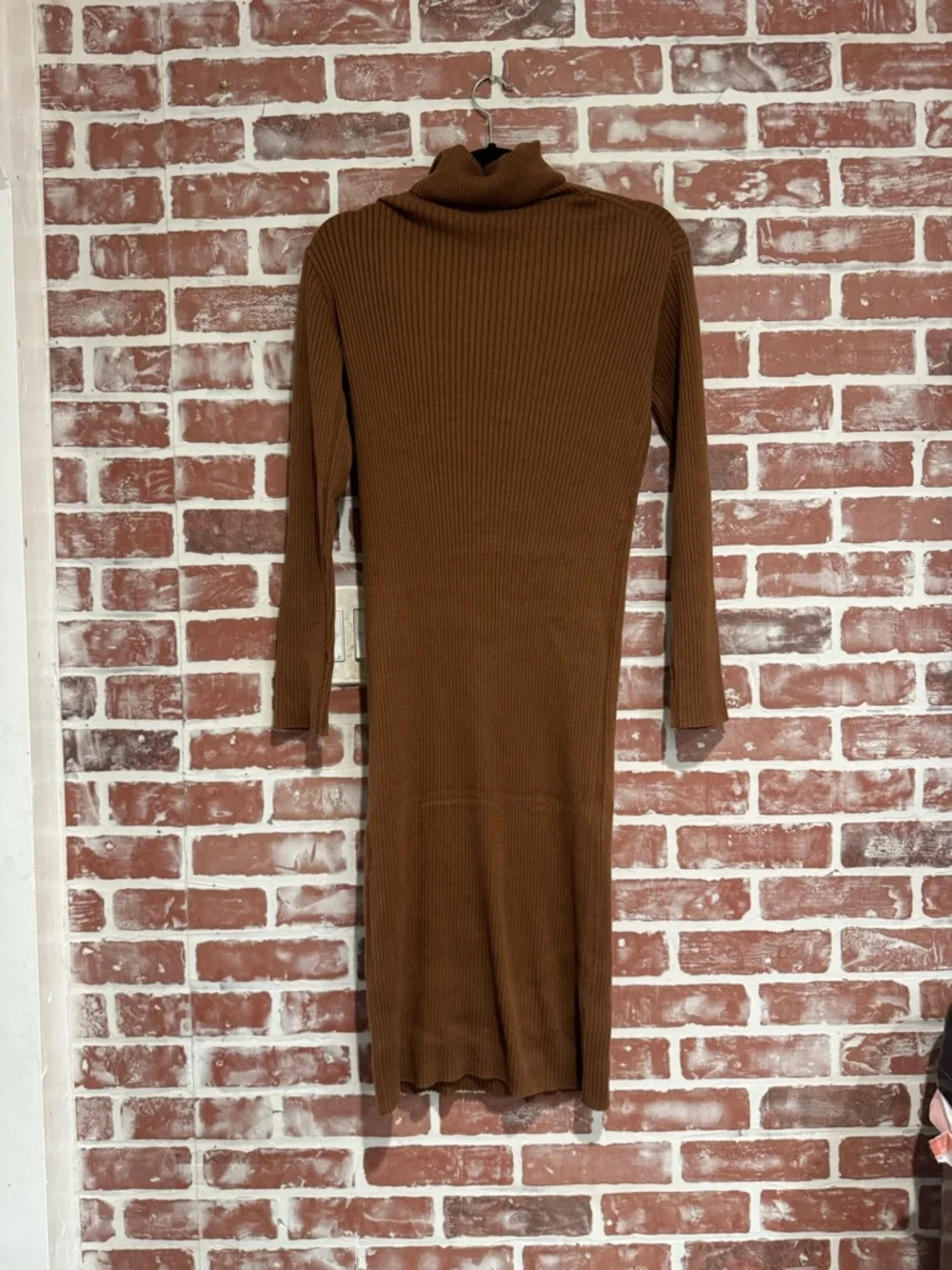 Everlane Cotton Merino Turtleneck Dress Camel Ribbed Midi Size XS
